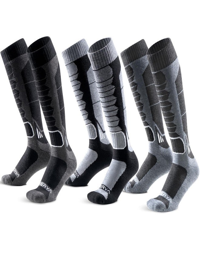 WEIERYA Ski Sock Merino Wool Ski Socks Mens Womens Skiing & Snowboarding Socks, Over The Calf (US, Alpha, X-Large, Regular, Regular, 3, Black Dark gray Medium Gray)